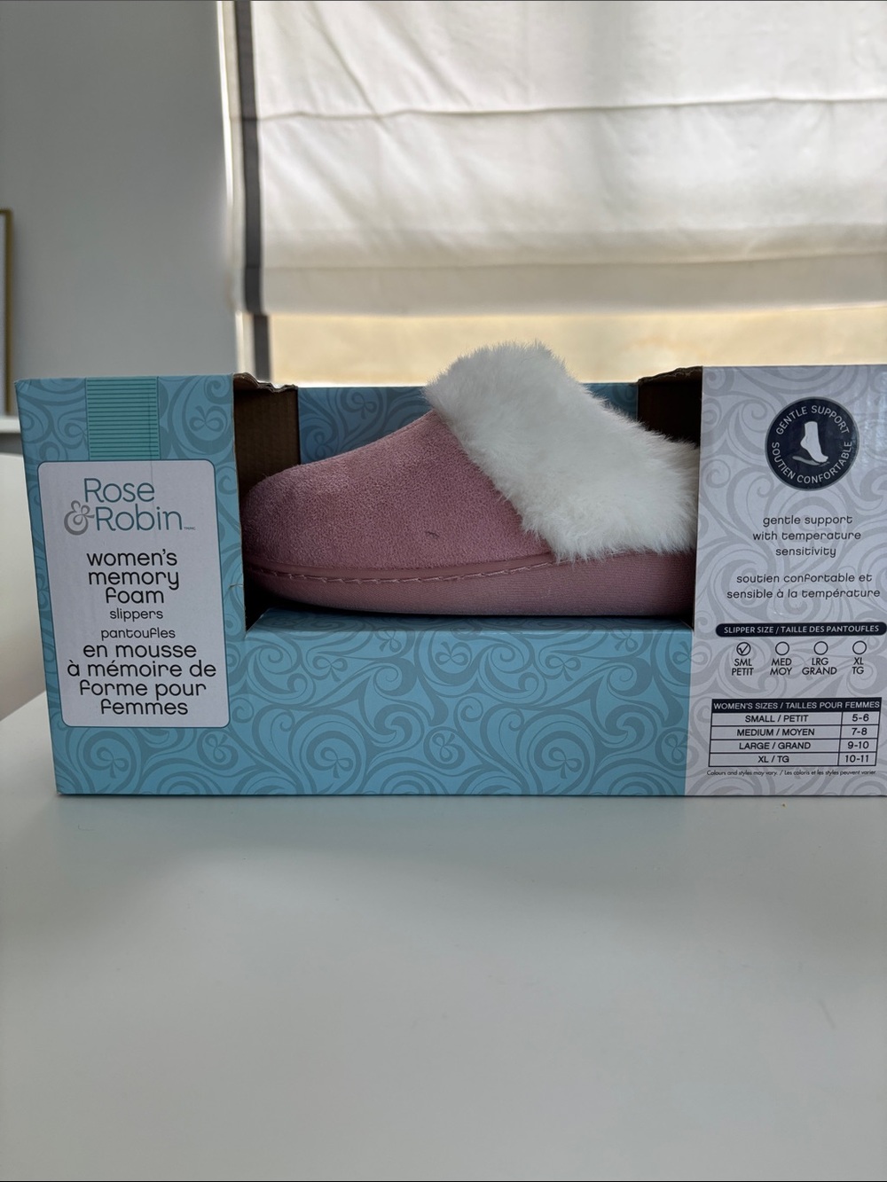Women's Pink Memory Foam Slippers with White Faux Fur Collar
